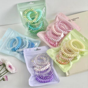 spiral hair ties, 6pcs/set multicolour (pink, yellow, blue, purple, green)