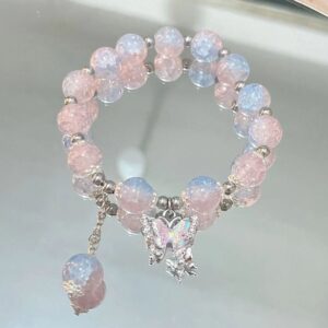 pink beaded butterfly bracelet