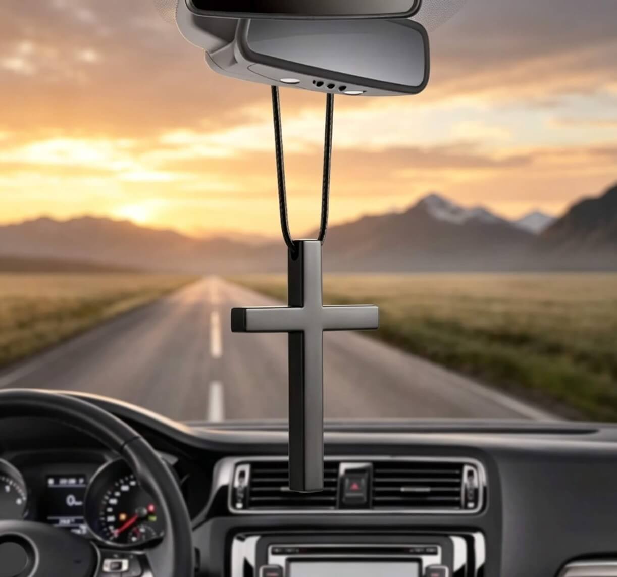 Cross Hanging Ornaments for Rear View Mirror, Metal Car Charm