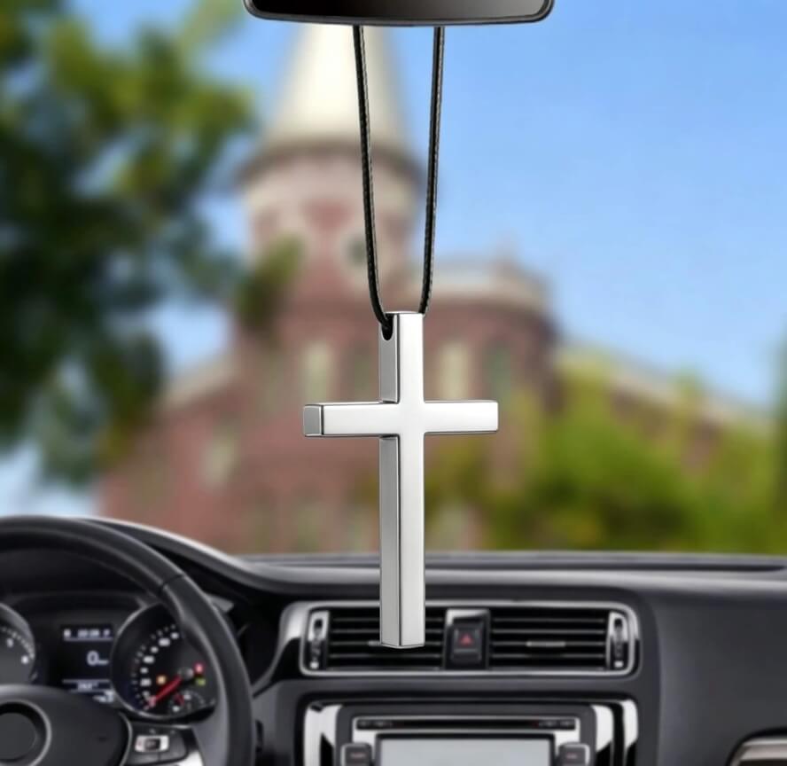 Cross Hanging Ornaments for Rear View Mirror, Metal Car Charm