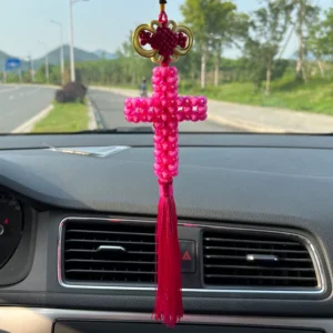 Cross Hanging Ornaments for Rear View Mirror (Rose red)