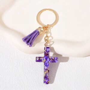 Cross keychain with heart