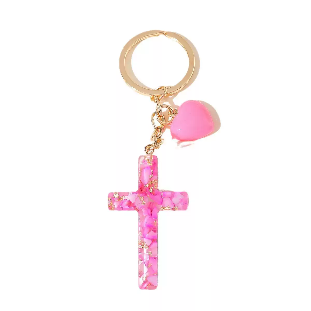 Resin Cross Keychain with Heart, Women's Backpack Pendant