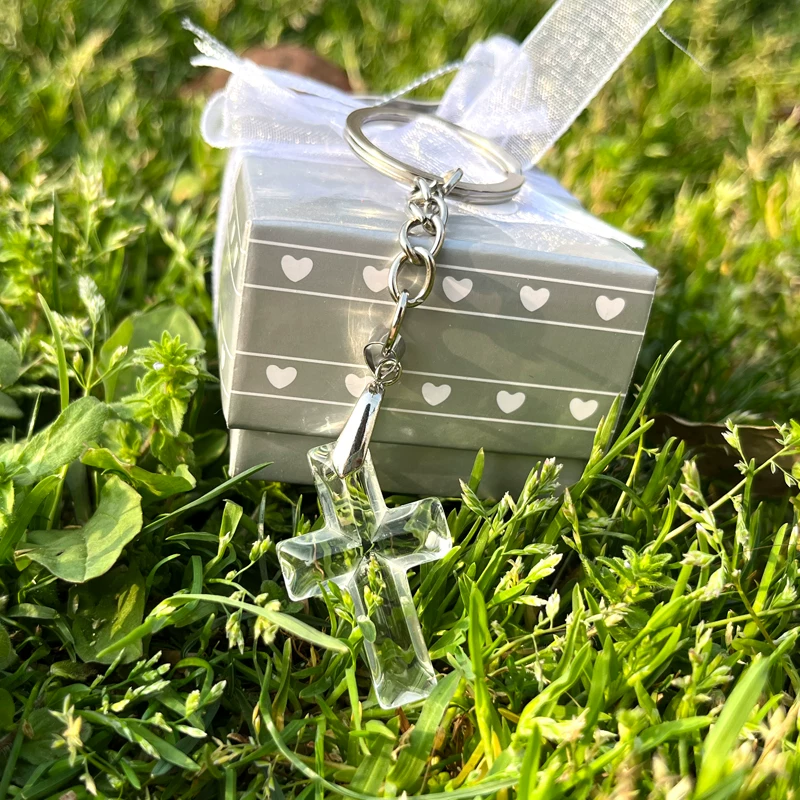 Explore our Clear Cross Keychain, perfect Christian gift with a beautiful gift box included for loved ones.