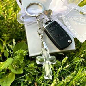 Explore our Clear Cross Keychain, perfect Christian gift with a beautiful gift box included for loved ones.