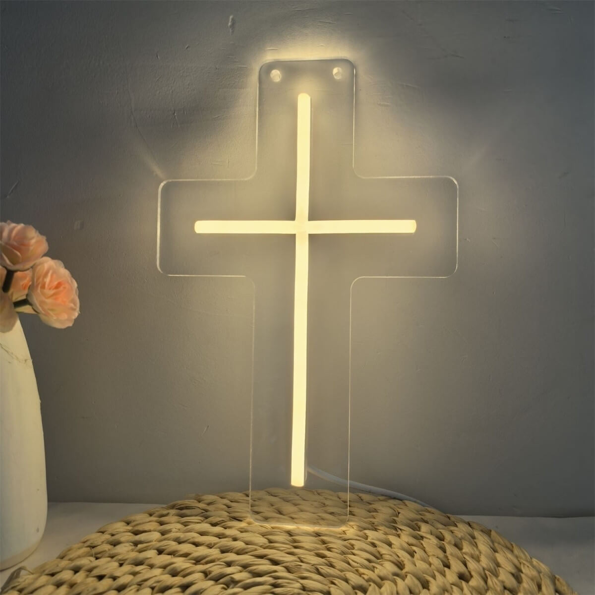 LED Cross Neon Sign, LED Wall Decor, Handmade Home Accent, Spiritual Light